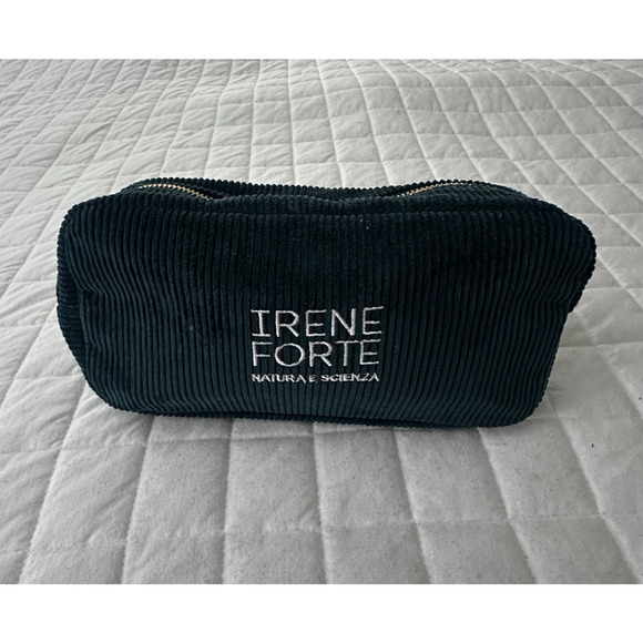 IRENE FORTE Cosmetics Bag Green Corduroy Embroidered Logo Natura E Scienza - Picture 2 of 10